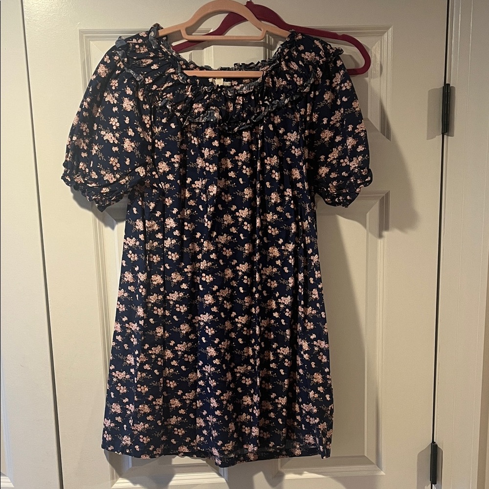 Anthropologie Navy and Pink Floral Mini Dress